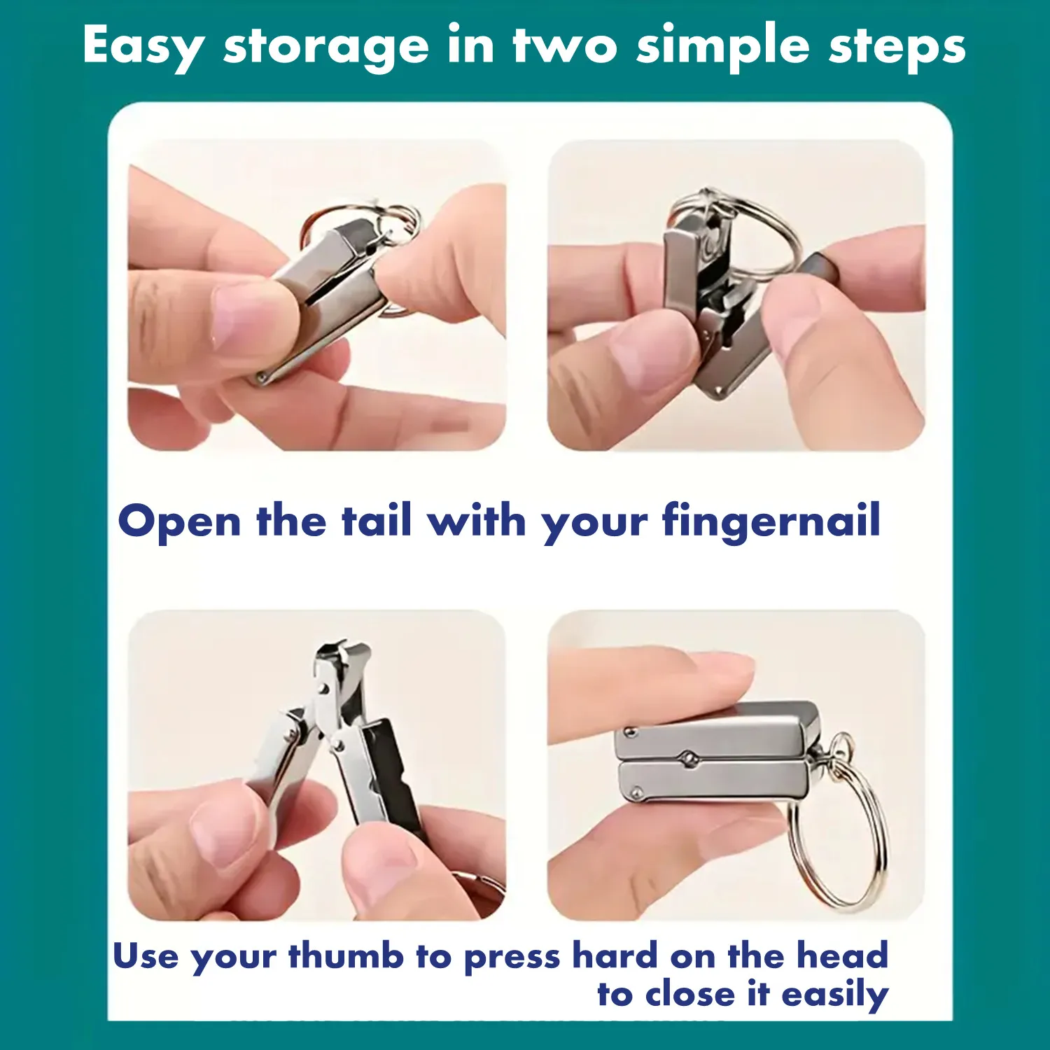 Mini Folding Nail Clippers - Stainless Steel Sharp Blade Anti-Splash Portable Keychain Manicure Pedicure Tool for Travel Home