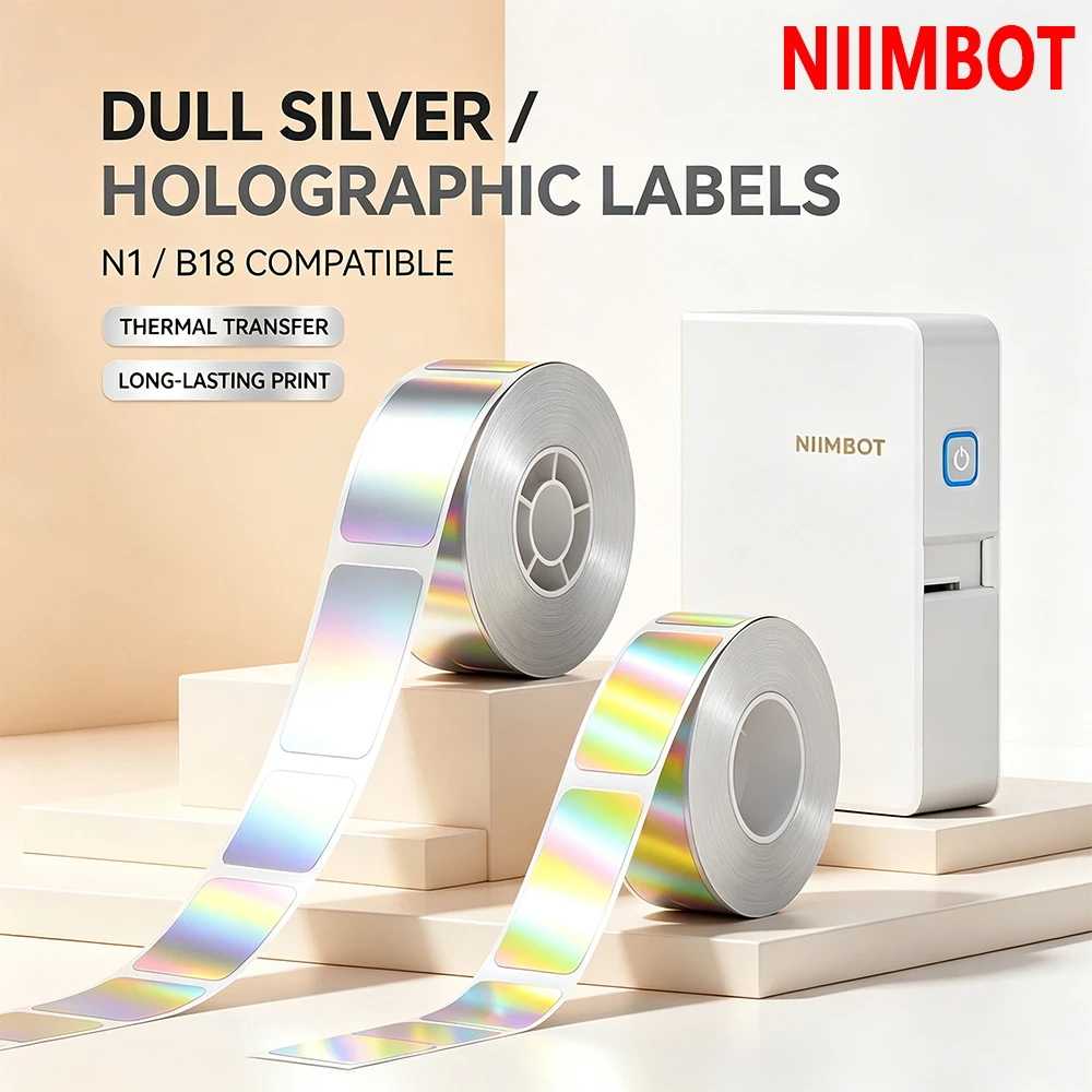 Niimbot B18/N1 Silber Laseretikett Selbstklebendes Wärmeübertragungsetikett Druckpapier Preisaufkleber Farbgerät Aufkleber