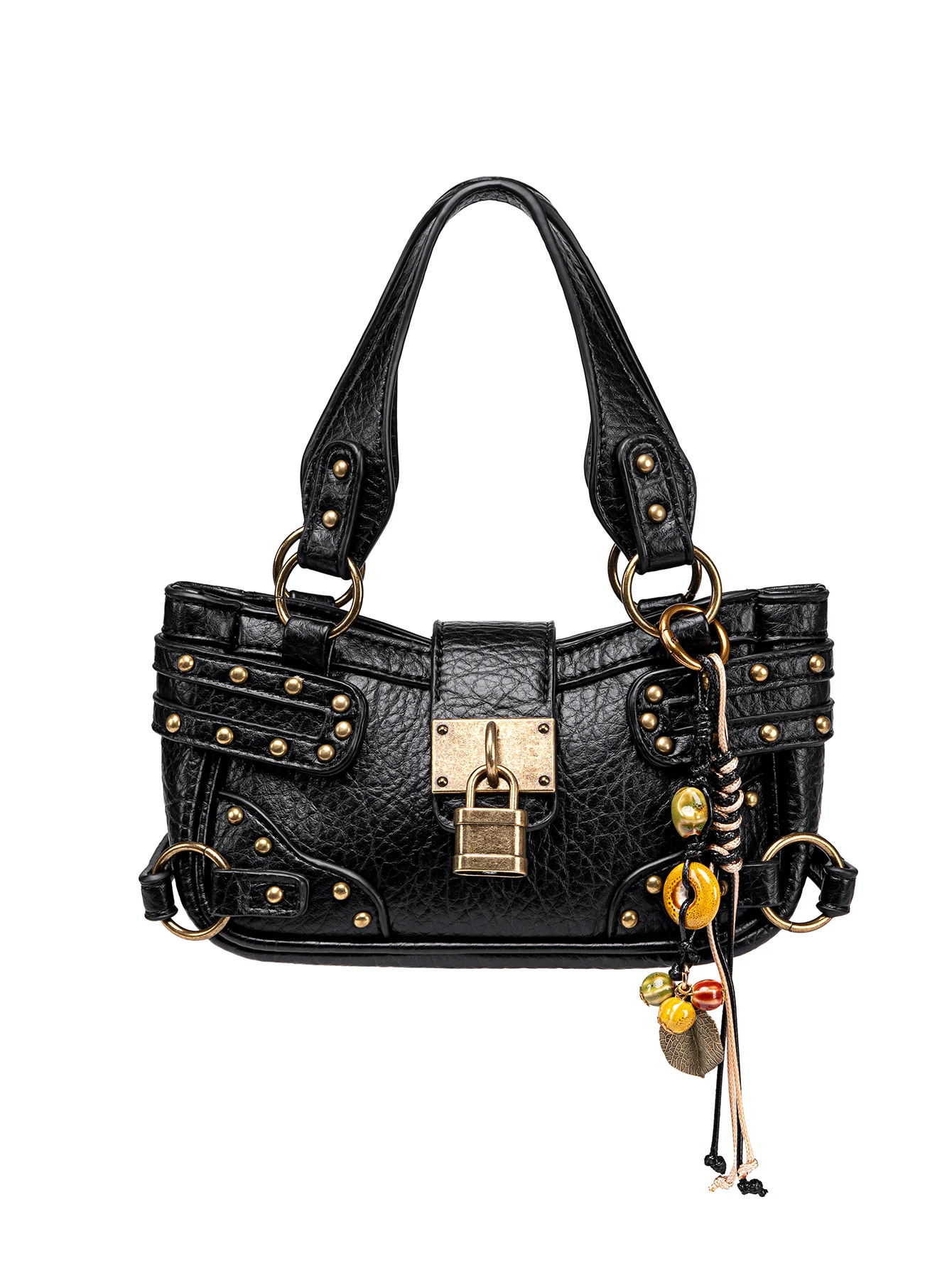 

Y2K Черная сумка из искусственной кожи с шипами в стиле панк, винтажная женская сумка через плечо и через плечо для повседневного использования