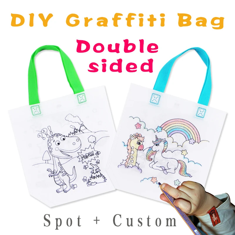 DIY Umweltschutz Graffiti Tasche Handgemachte Malerei Nicht-Woven Tasche Ostern Kunst Handwerk Farbe Füllung Zeichnung Spielzeug Dinosaurier Meerjungfrau Pirat Eule Koala Einhorn