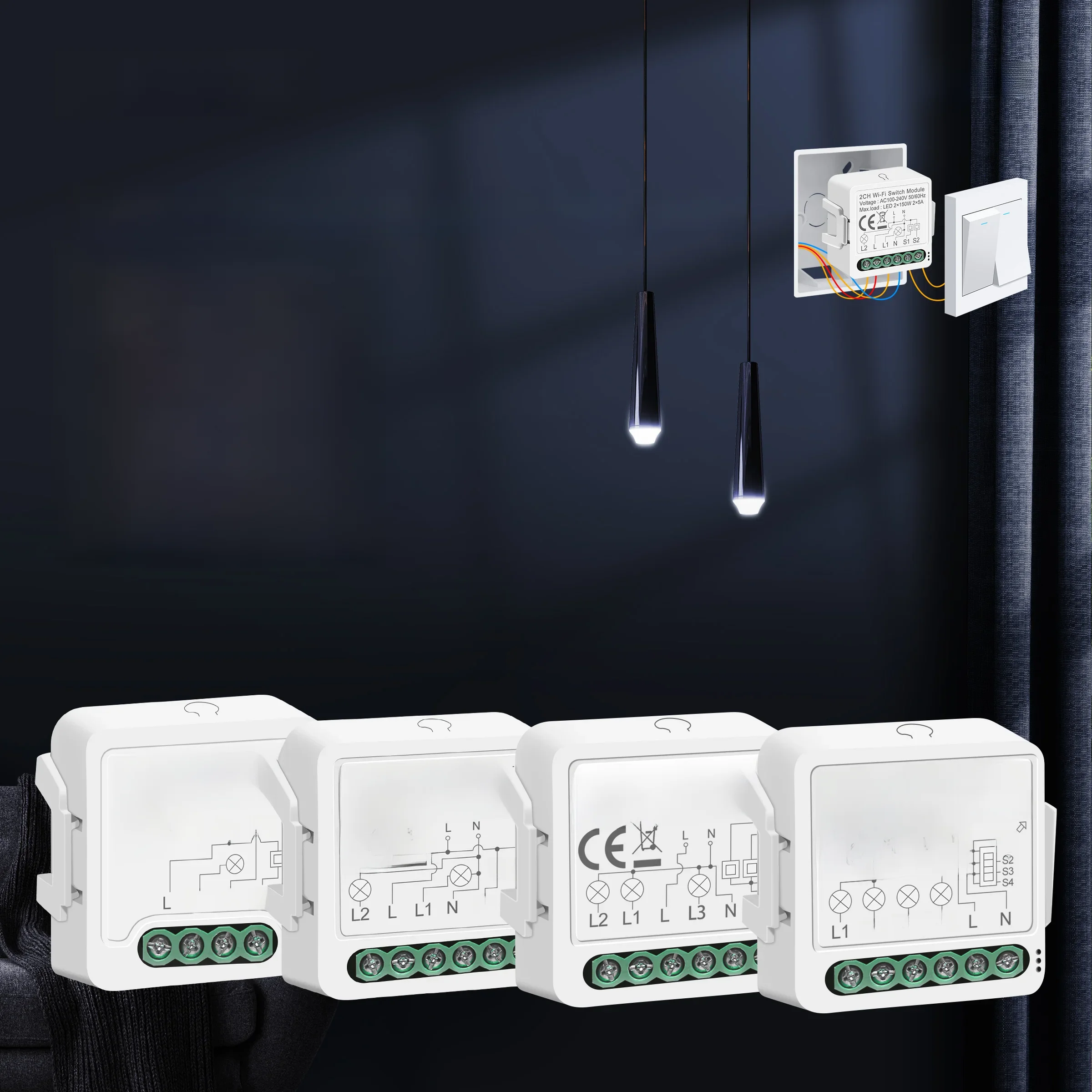 Moduł inteligentnego włącznika światła Tuya Wifi, obsługuje sterowanie dwukierunkowe, zdalne sterowanie przez aplikację, DIY wyłącznik 100-240V, współpracuje z Alexa i Google Home. — zdjęcie produktu 7