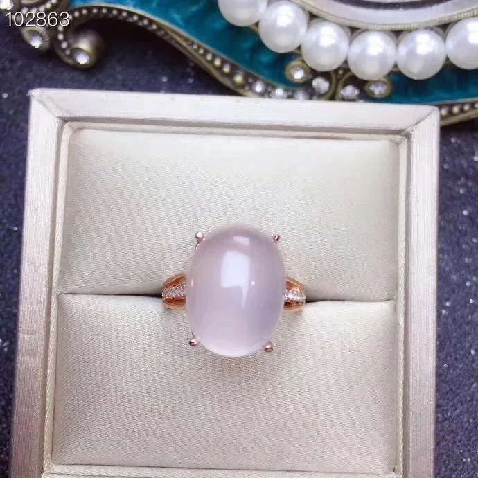 Jewelry Girl Natural Pink Crystal Hibiscus Stone Gemstone Necklace Pendant Ring Set 925 Pure Silver Plated Rose Gold Water Drop