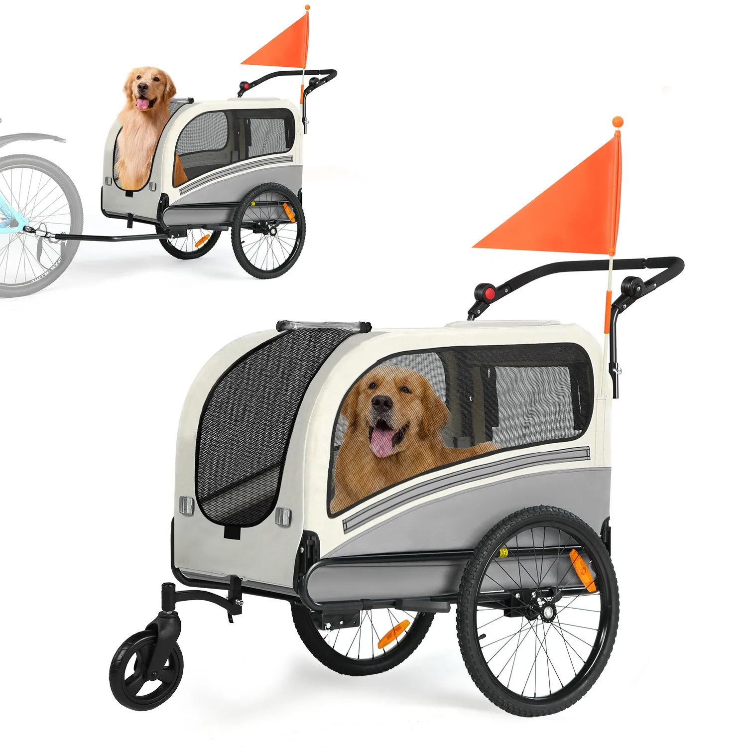 2-in-1 fietsaanhanger en kinderwagen voor huisdieren – Geschikt voor fietstochten, wandelingen en joggen – Max. belasting 50 kg