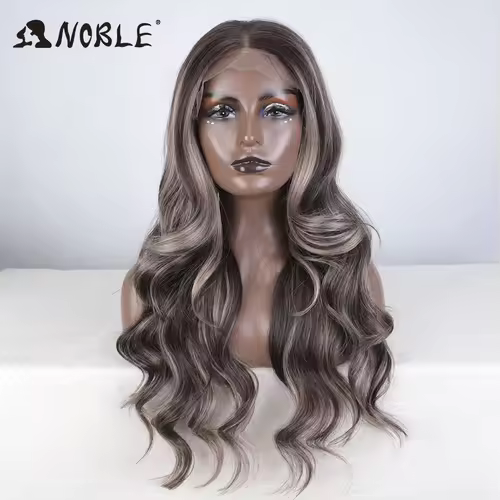 Noble 13x4 Lace Front Wig Synthetic 28 inch Long wavy ombre blonde Wigs For Women Ombre Lace Front Wig Synthetic Lace Front Wig - Image 13