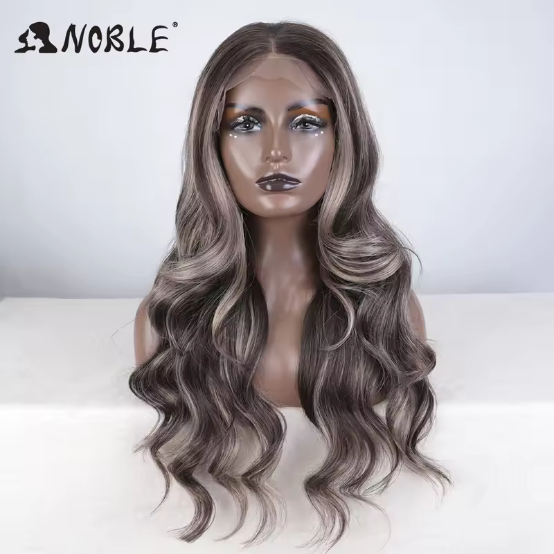 Noble 13x4 Lace Front Wig Synthetic 28 inch Long wavy ombre blonde Wigs For Women Ombre Lace Front Wig Synthetic Lace Front Wig - Image 13