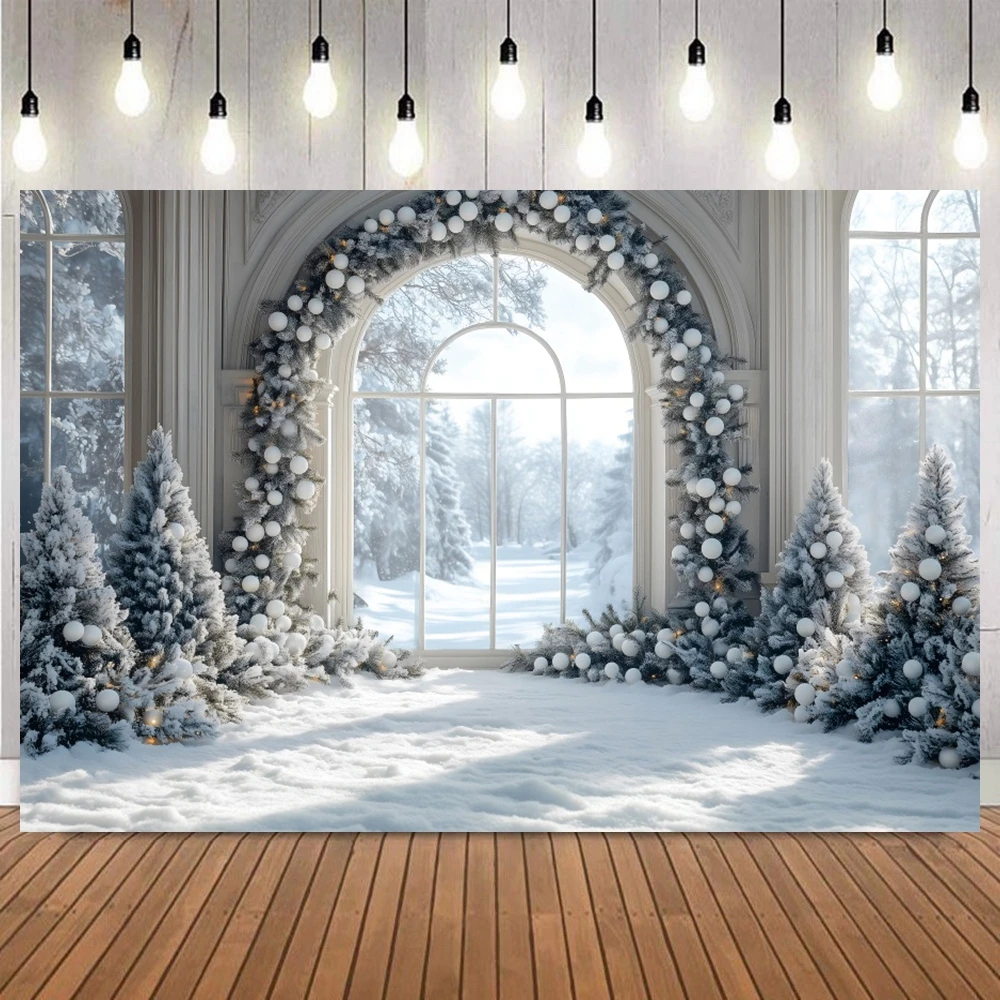 

Белый снег Рождественский фон для фотосъемки Окна Подарки Рождественская елка Зима Дети Семейный портрет Декор Фон фотографии