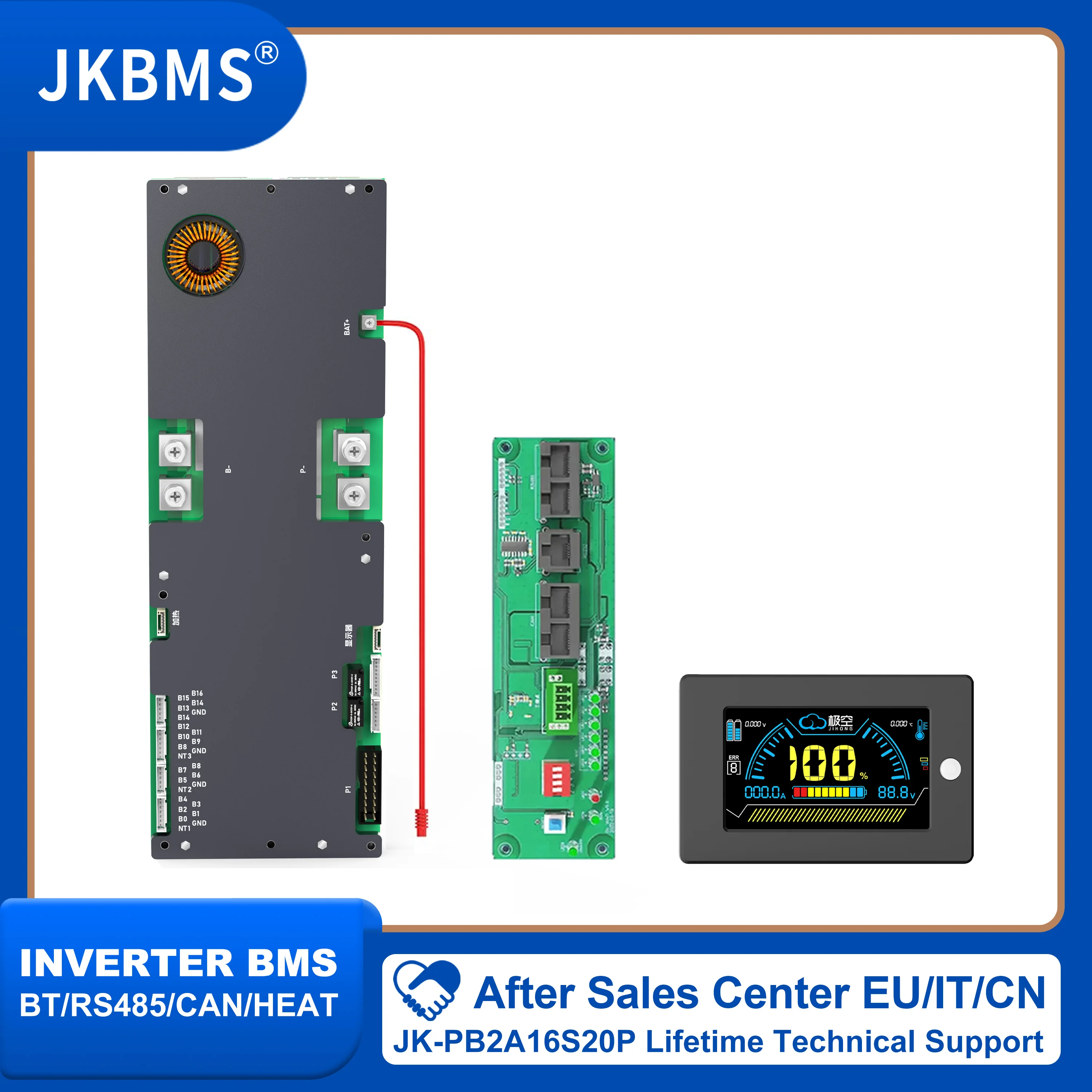 JKBMS-inversor esperto para o inversor de Growatt Deye, armazenamento de energia da família, Lifepo4, Li-íon, LTO, BMS 8S-16S, 200A, 24V, 48V, PB2A16S20P