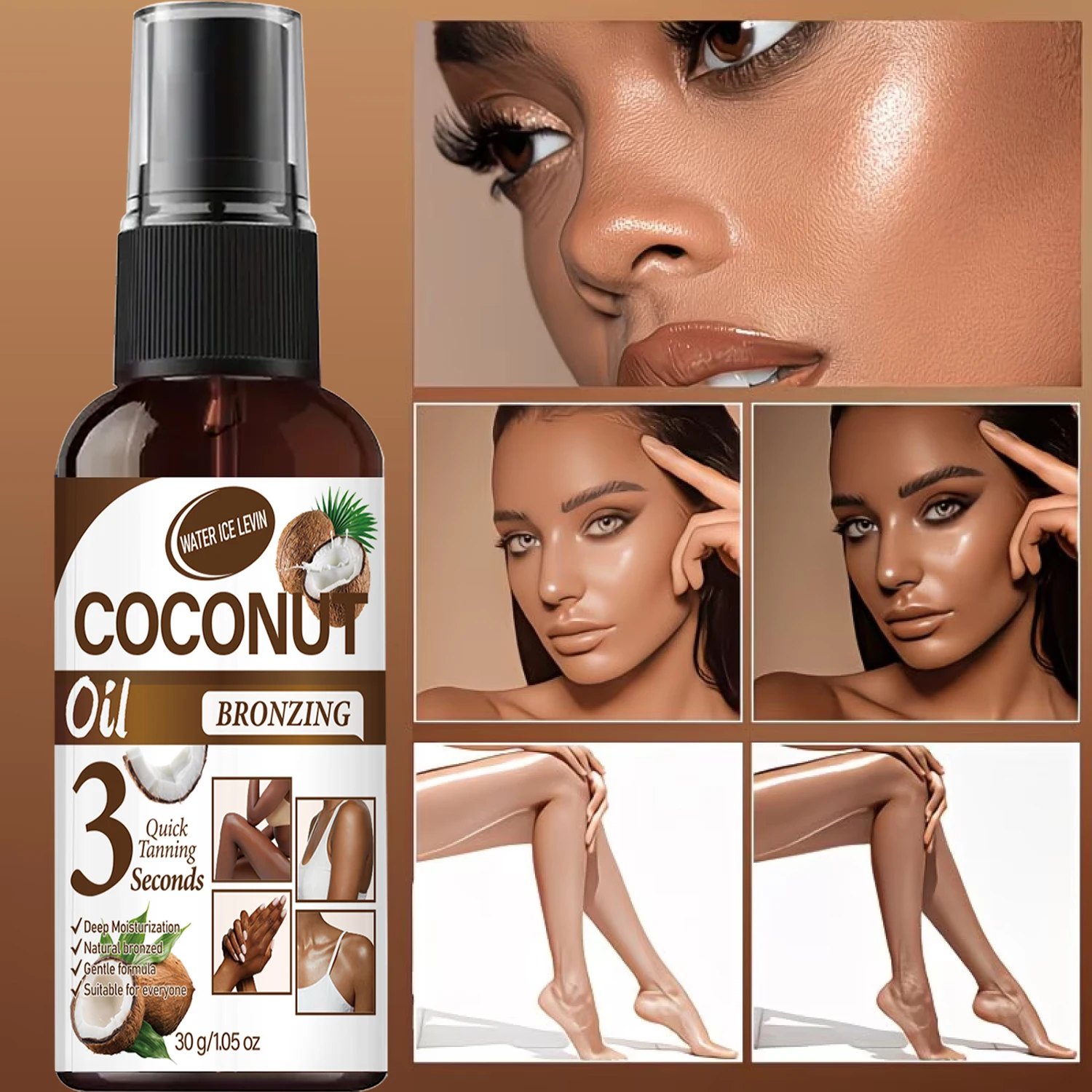 Hyaluronic Acid Caffeine Infused Coconut Sunless Tanning Oil Hydrating Nourishing Skin Gentle Progressive Bronzing Body Oil 30g