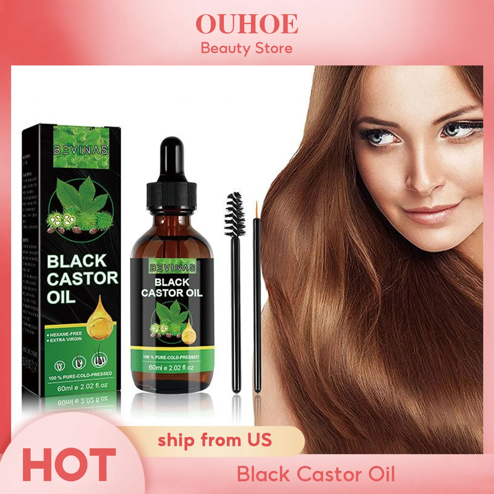 Black Castor Oil Nourishes Hair Growth Care Massage Scalp Treatment Baldness Repair Hydrates Liquid Anti Frizz Loss Hair Serum