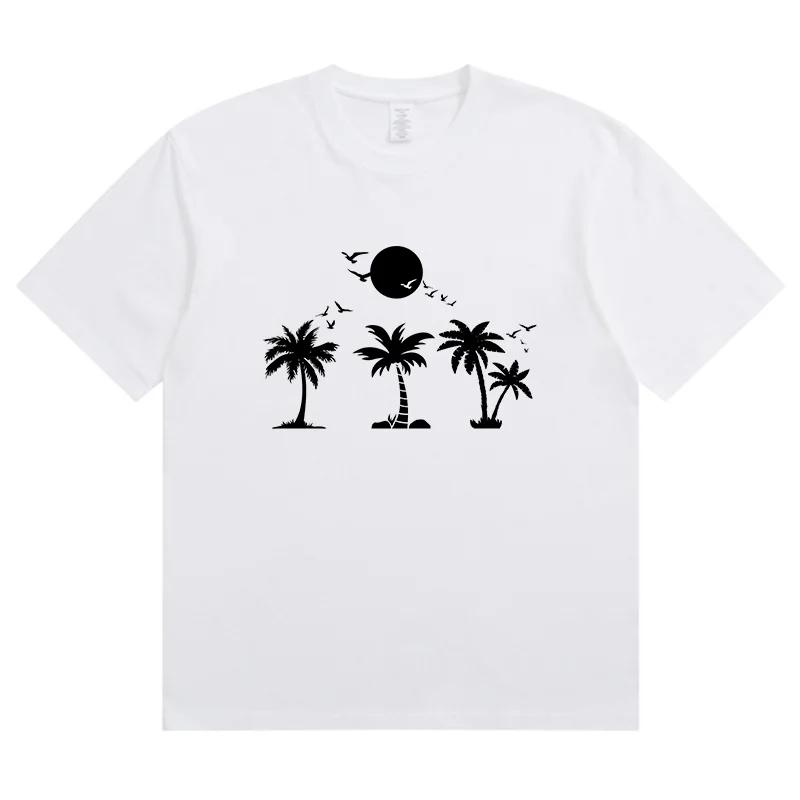 Summer New Summer Sunset Seagull Coconut Tree Fashion Sports Women's T-Shirt Harajuku Graphic Clothing Women's Top,Drop Ship