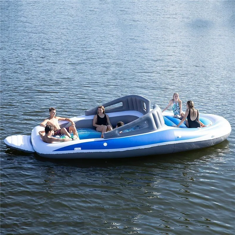 Wholesale Inflatable PVC Water 6-person Island Floating Bed Pirate Ship Inflatable Water Floating Bed Multi-person Floating Row