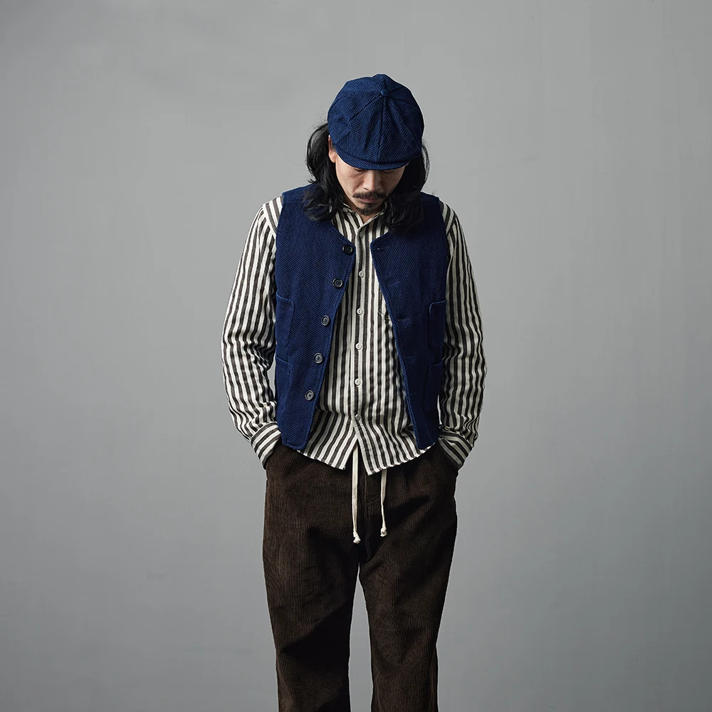 Vintage Indigo Sashiko Vest Men Women | Japanese Indigo Dyed Kendo Style Workwear Waistcoat | Unisex Cotton Utility Vest