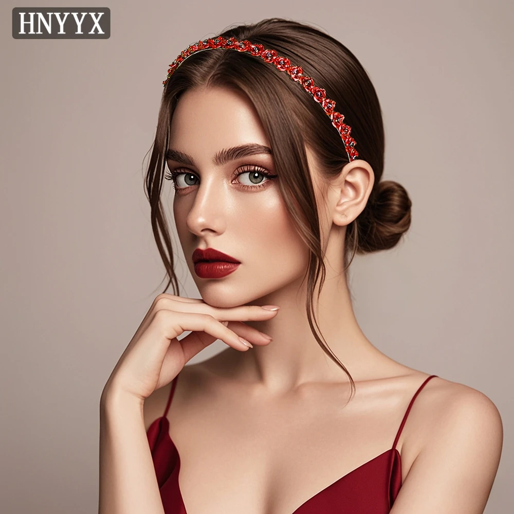 HNYYX-Cerceau à cheveux fleur en alliage rouge pour femme, biscuits fins, bande de sauna, cristal simple, accessoires pour cheveux, haute qualité, mode, A14