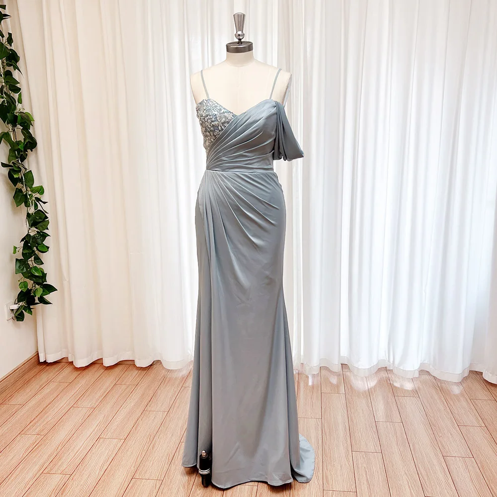 Luxuriöses Abendkleid mit Spaghettiträgern für Damen, 2022, elegante Meerjungfrau-Rüschen mit Schlitz, formelles Abschlussball-Hochzeitskleid, individuell gestaltet