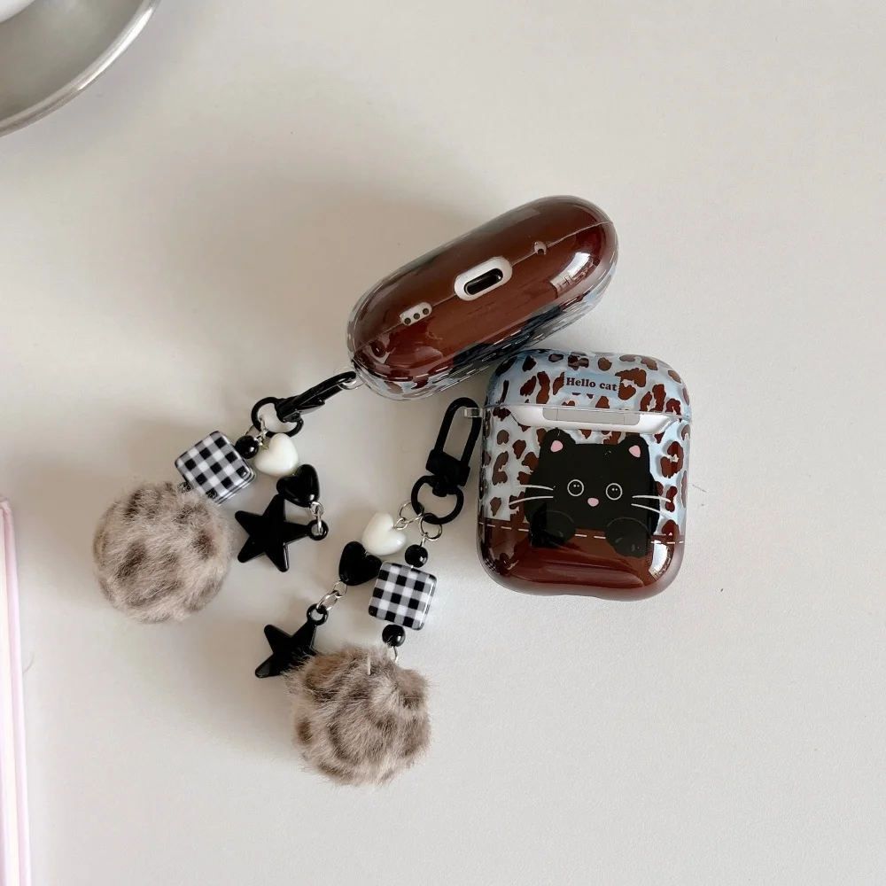 

Korean version INS cute leopard print black cat headphone protective case, suitable for AirPods 4/3/2 Pro/2/4, protective case