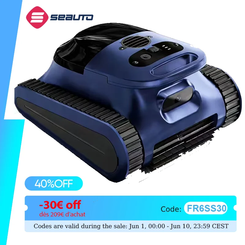 (Édition 2026) Seauto Crab Pro Nettoyeur de piscine robotisé sans fil, 45 000 Pa de puissance, escalade des parois, navigation sonar I-power Path