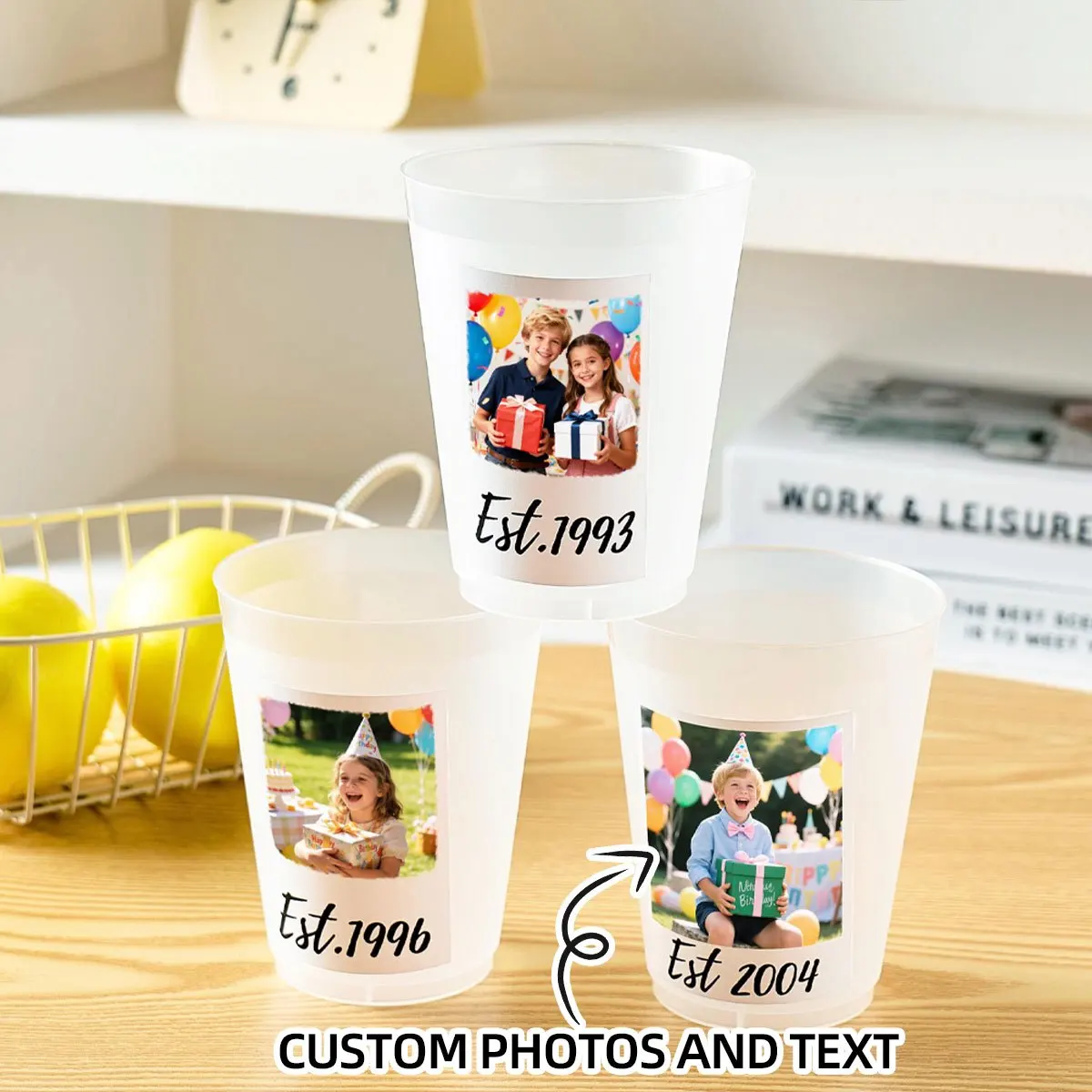 Pet Portrait Frosted Plastic Cups, Custom Dog Cat Image Reusable Party Cups for Birthday Wedding Bachelorette Party Favors.