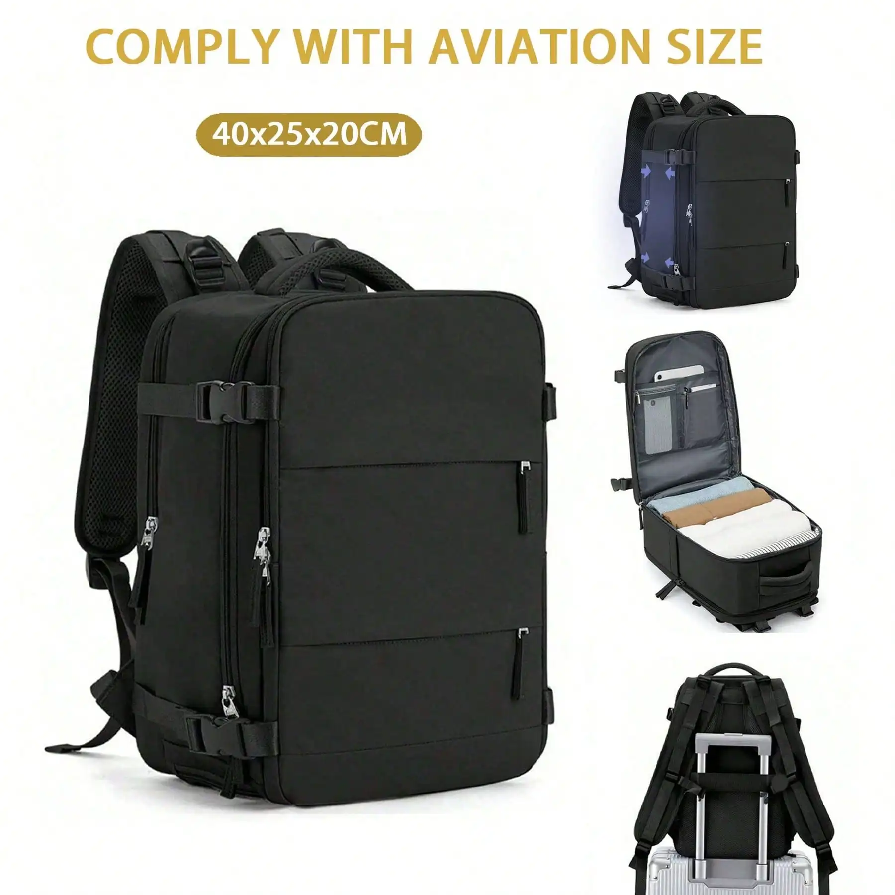 Sac à dos de voyage aérien, taille de bagage cabine 40×20×25, extensible, sac cabine sous siège, sac à dos décontracté approuvé par les compagnies aériennes, sac à dos de voyage d'extérieur, sac de voyage pour le week-