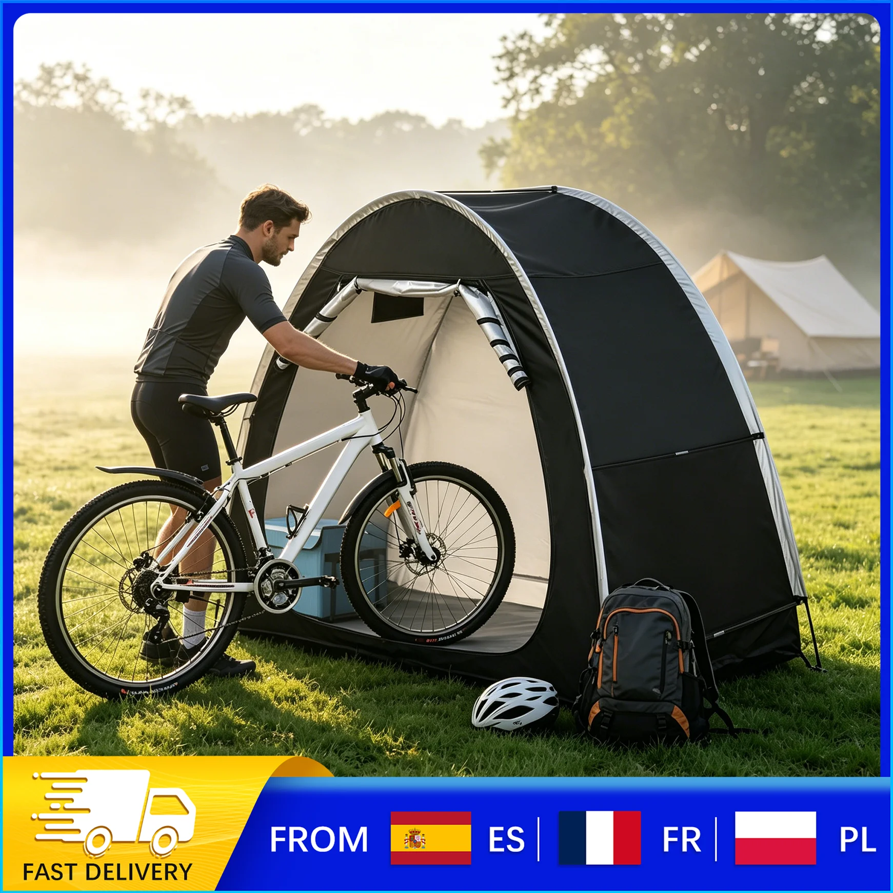 Tente de rangement pour vélos imperméable 210D, abri extérieur pour vélos, protection contre la pluie, la neige et les UV en tissu Oxford argenté, multi-usage pour outils de jardin, jouets, spacieuse