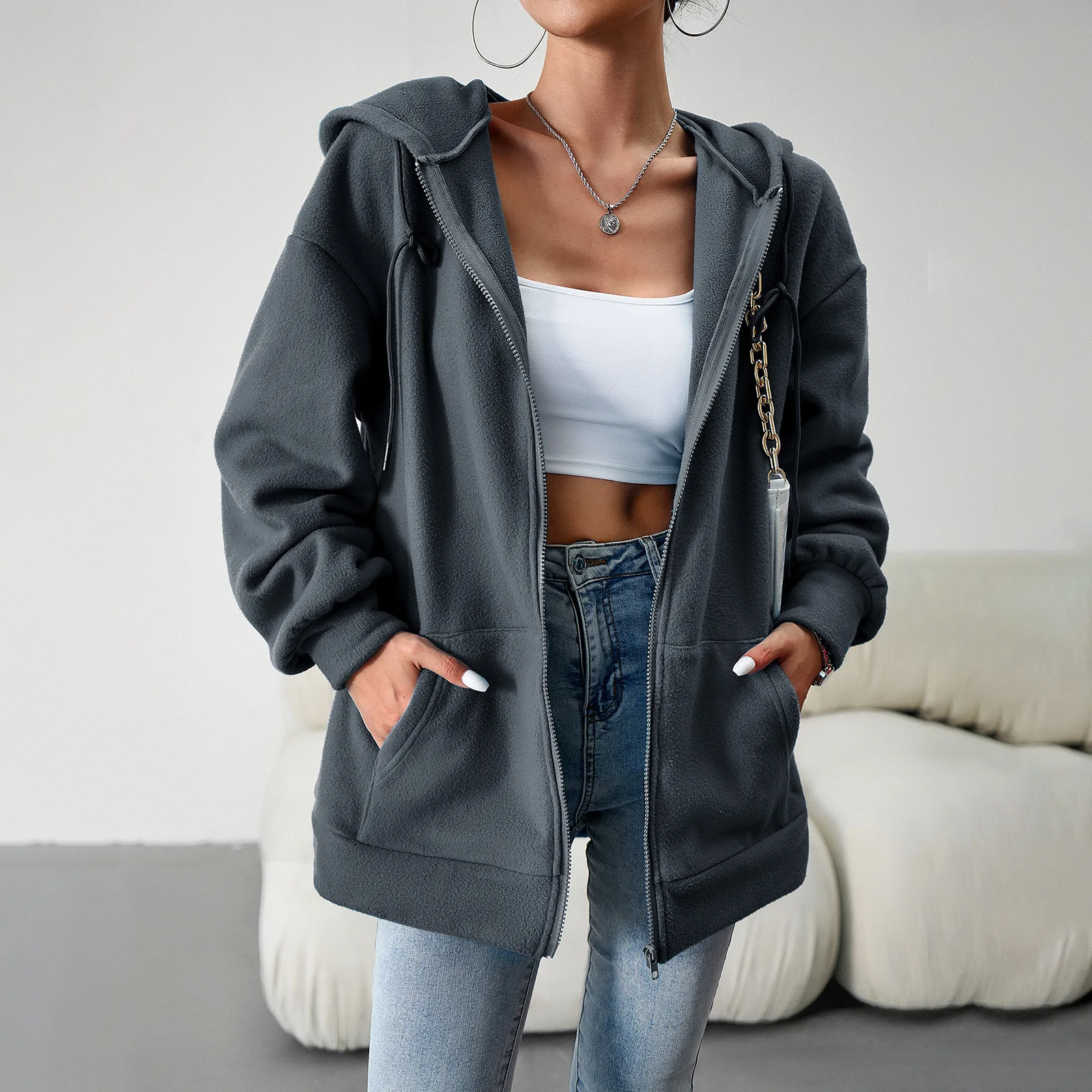 Autumn Winter Ladies Cardigan Hoodies Coat Loose Casual Female Women Solid Hoody Outwear Coat Hooded Jacket Overcoat Plus Size