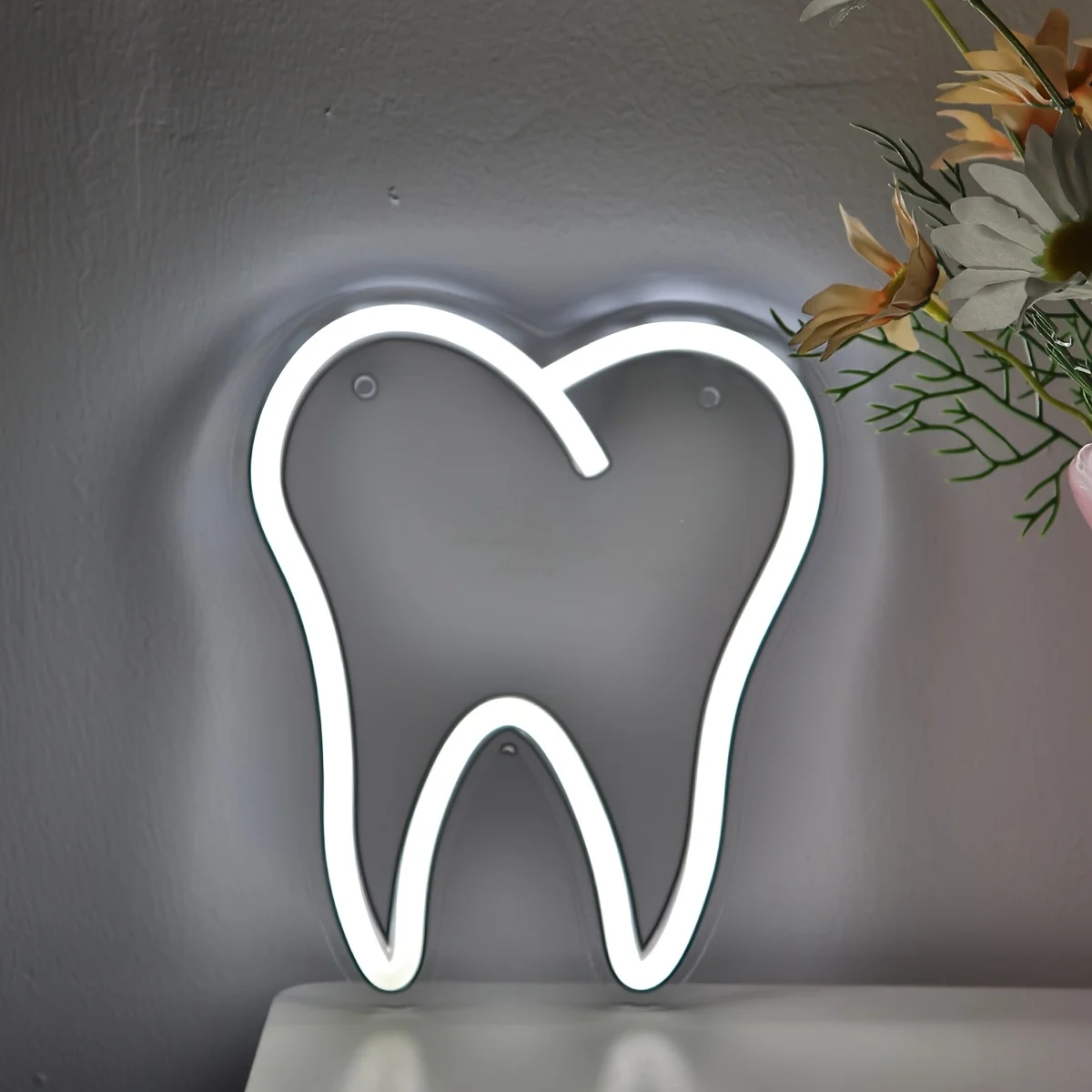 1pc White Teeth Shape LED Wall Neon Sign Light for Dental Hospital Bathroom Bedroom Living Room Home Decoration 6.69''*7.87