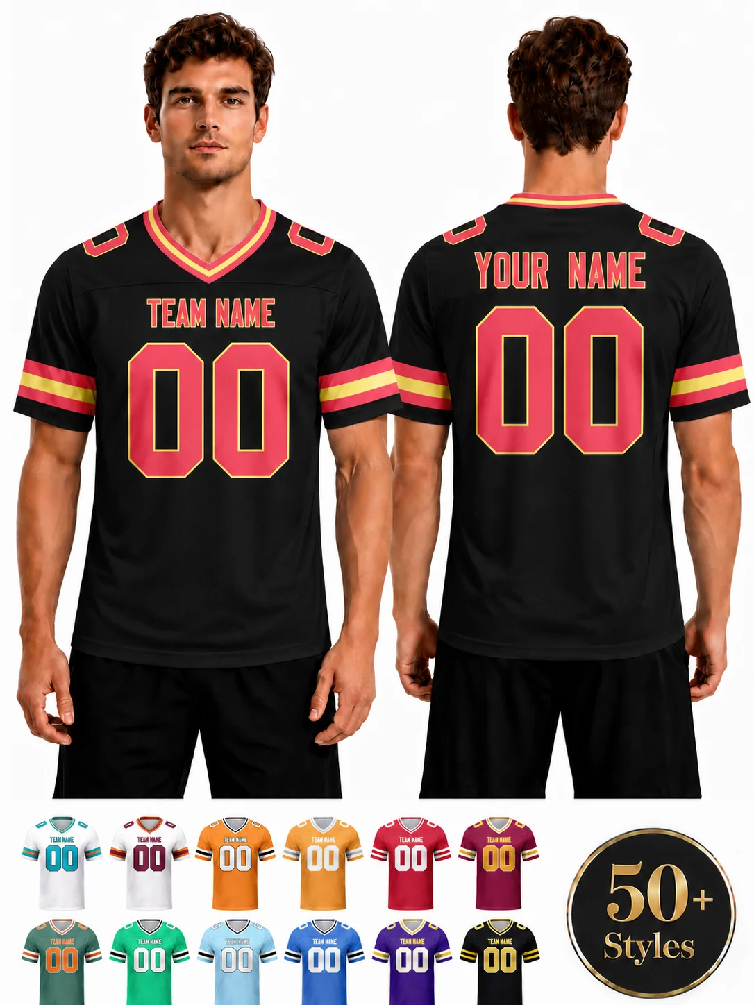 Personalized American Football Shirt Black Custom College Football Jersey with Team Name Number Gift for Men Women Kids