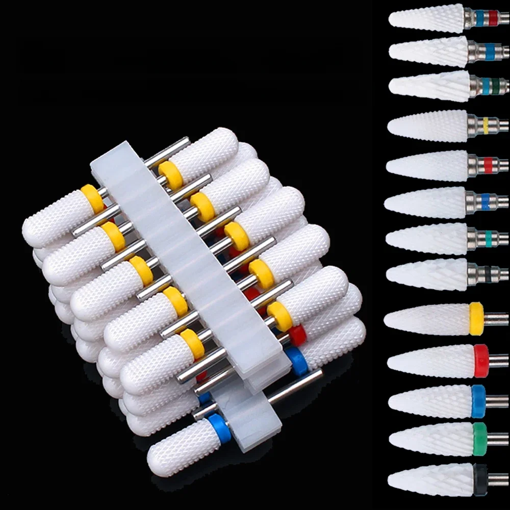 Jeu de forets à ongles en céramique, fraise pour manucure électrique, limes de maïs à flamme, Machine de pédicure, accessoires de vernis, 10 pièces