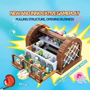 سبونجبوب الكرتون مطعم اللبنات ، مشاهد المقصف الإبداعية ، نموذج الطوب ، الحلي سطح المكتب ، لعبة للأطفال ، هدية أعلى 10 مبيعات ليغو سبونجبوب - رقم 1