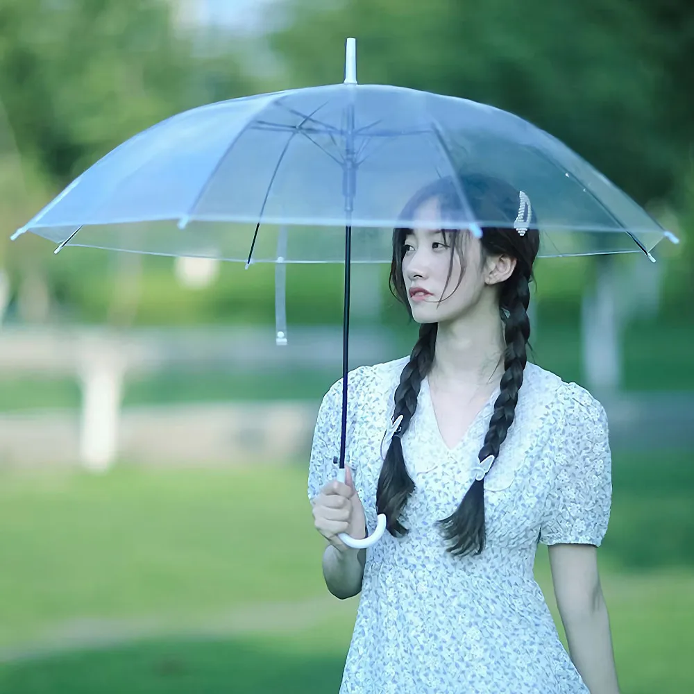 Transparent Plastic Umbrella Translucent Pastel Color Disposable Umbrella Convenient School Shop One Touch Automatic Umbrella