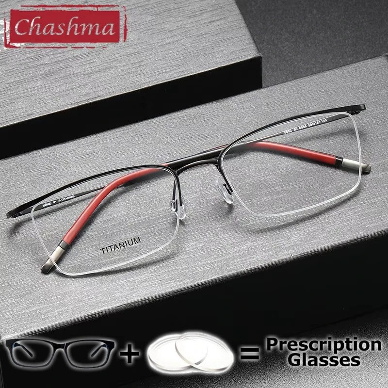 

Chashma Prescription Glasses Men Pure Titanium Eyewear Semi Rim Wide Flexible Optical Progressive Lenses Reading Eyeglasses