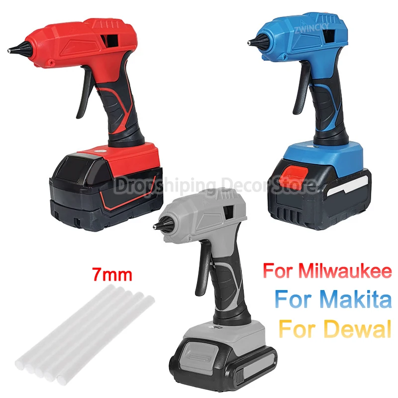 

Cordless Hot Melt Glue Gun with 5Pc 7mm Glue Stick for Makita/Dewal/Milwaukee 18V Li-ion Battery, DIY Electric Heat Repair Tool