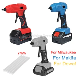 Cordless Hot Melt Glue Gun with 5Pc 7mm Glue Stick for Makita/Dewal/Milwaukee 18V Li-ion Battery, DIY Electric Heat Repair Tool