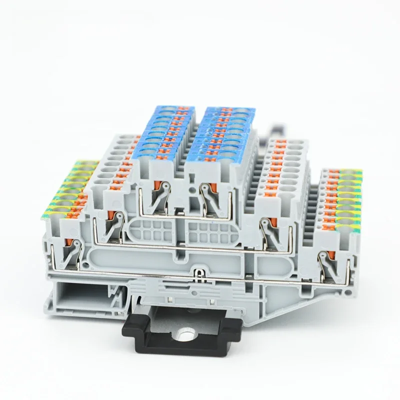 Bornier sur Rail Din PT 2.5-PE/L/N à 3 niveaux, couche inférieure au sol, connecteur de protection électrique modulaire Push-in Earth 2,5 mm2, 10 pièces
