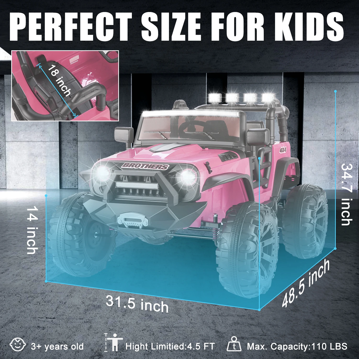 Kids Ride on Car Truck com controle remoto, 2 lugares Jeeps elétricos, 2x200W Motor, suspensão de mola, 3 velocidades, rosa, 24V