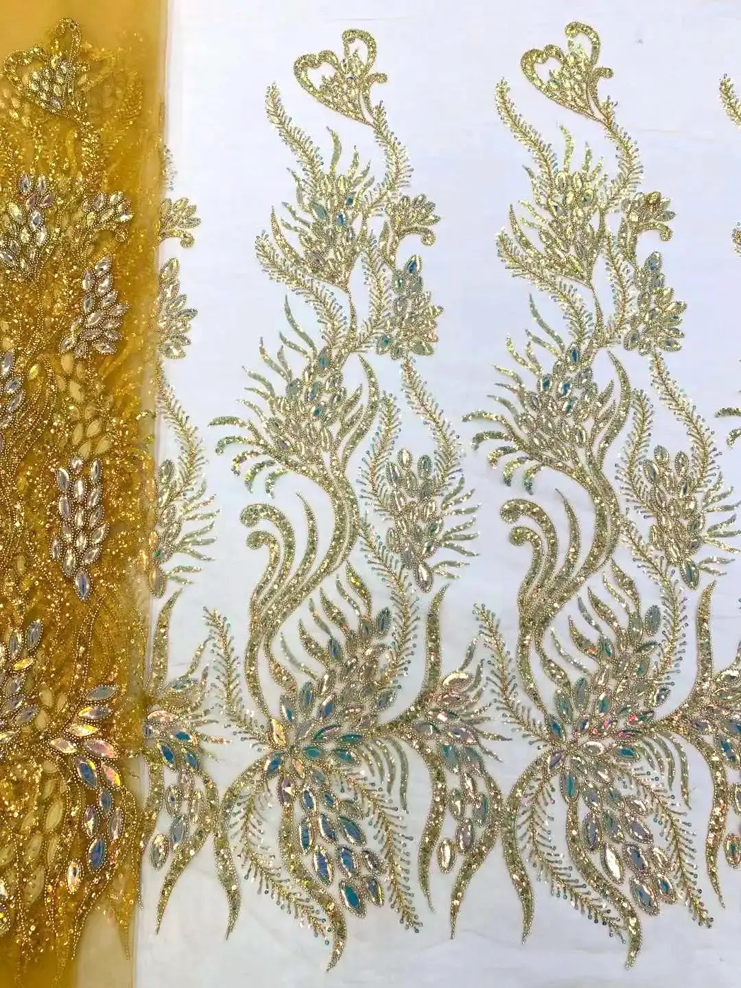 

Elegant Gold Sequin African swiss Mesh Lace Fabric High Quality 2025 Leaf Design for Sewing Prom Wedding Dresses by 5yards