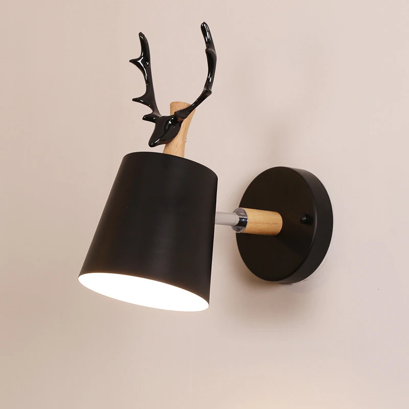 

LED Antlers Wall Lamp Wooden Nordic Vintage Modern Loft Children's Room Bedroom Parlor Bedside Stair Home Lights Decoration