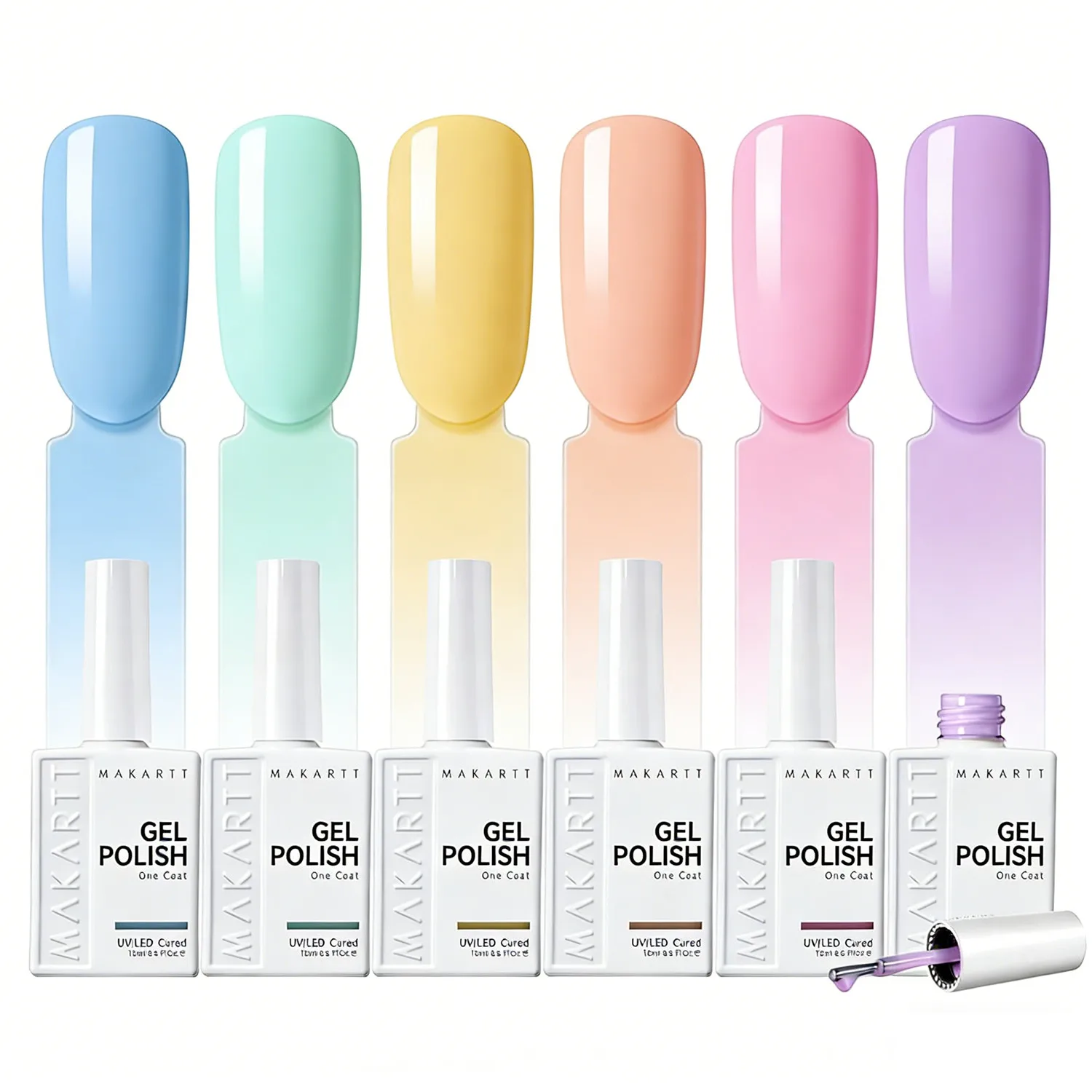 

Набор гель-лаков Makartt Pastel, 6 цветов, 15 г, One N'Done, розовый, синий, фиолетовый, желтый, зеленый, УФ-гель для маникюра, принадлежности для нейл-арта