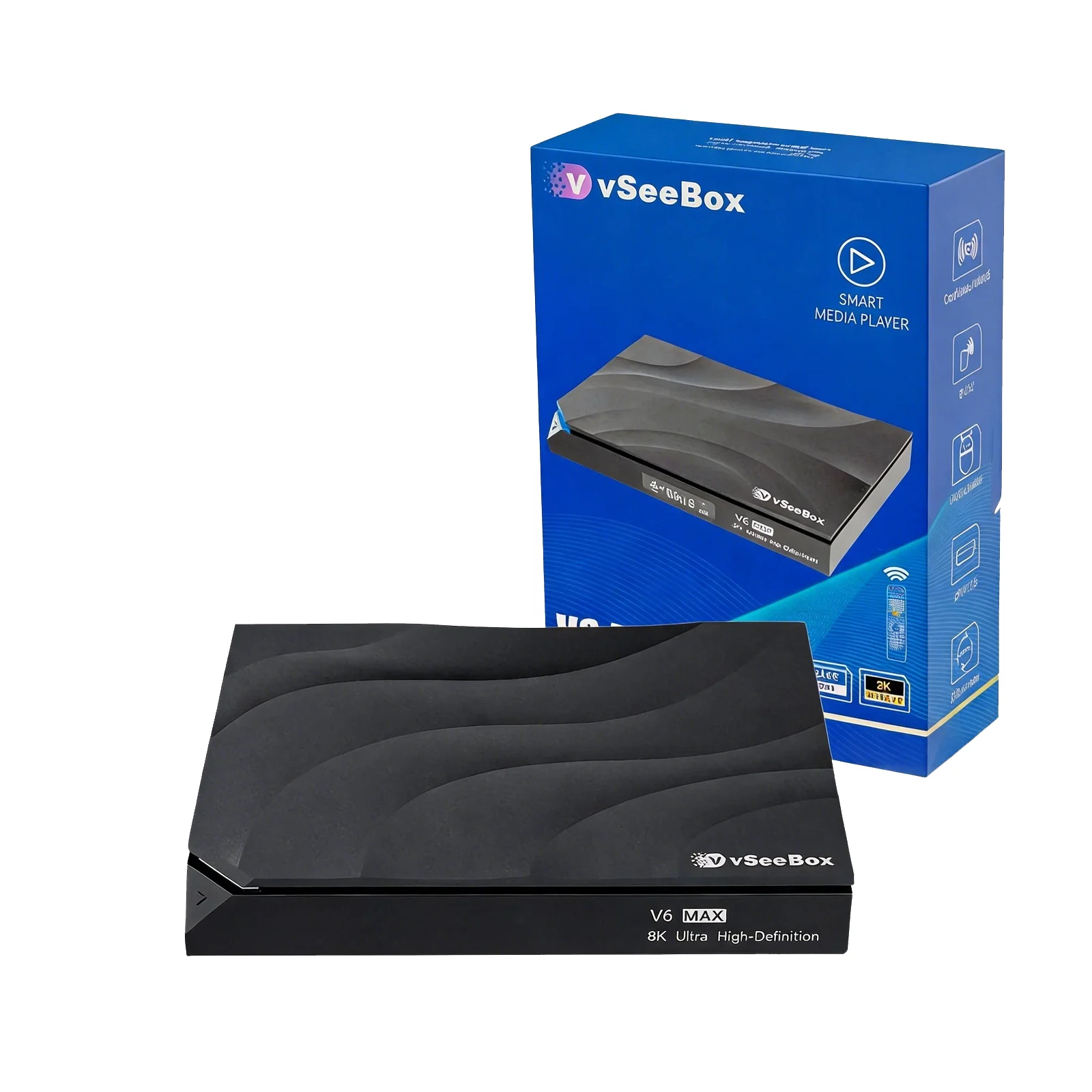 VSeeBox V6Max Android 14 Smart TV Box 4GB RAM 64GB ROM Backlit Bluetooth Remote WiFi6 8K Media Player
