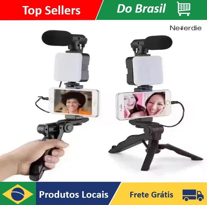 Tripé Estabilizador de Mão kit 5 em 1 gimbal Microfone Celular Gravação De Vídeo - Neverdie Store
