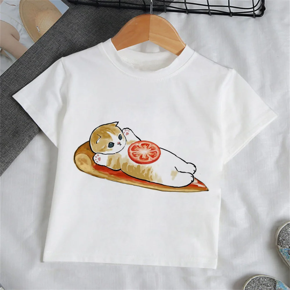 Camiseta de gato de dibujos animados para niñas, ropa de moda para niños de 3 a 12 años al aire libre, camiseta para adolescentes, Ropa para Niñas