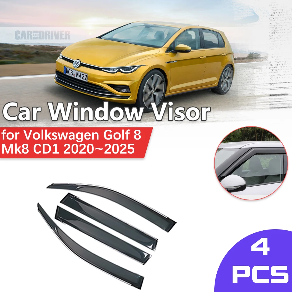 Window Visor for Volkswagen VW Golf 8 Mk8 CD1 2020~2025 Rain Eyebrow Shelter Vent Awning Smoke Deflector Guard Cover Accessories