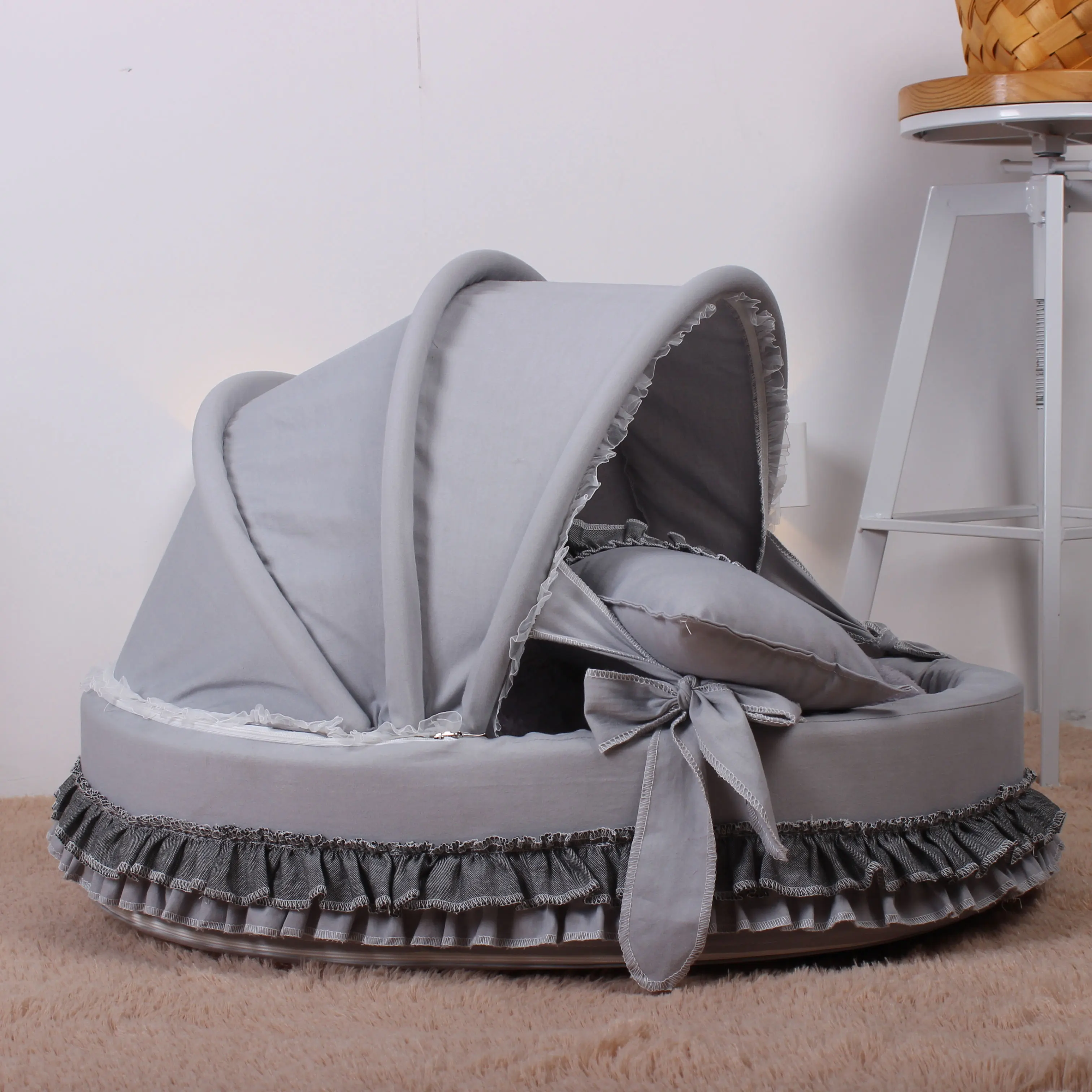 Sofá cama con forro polar para perro, gato y mascota, felpa de terciopelo peludo, artículos de lujo para cachorros y gatitos, color gris