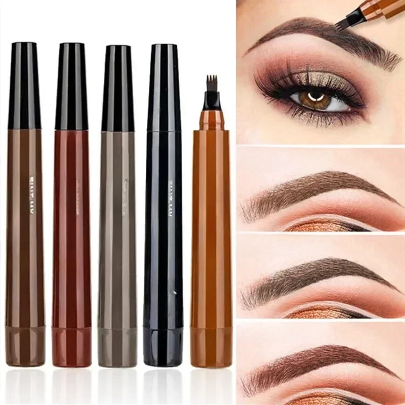 Crayon à sourcils imperméable, 5 couleurs, 4 pointes de fourchette, crayon de tatouage, cosmétique, longue durée, naturel, brun foncé, liquide, stylo pour les yeux