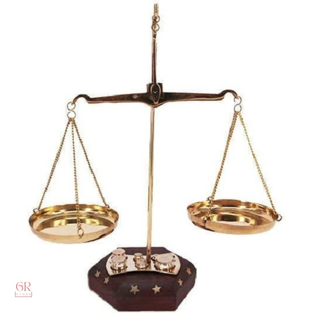 Justice Scale Fairness Message Wooden Brass Gift for Lawyer Judge Jeweler Decor Home Office Decoration Art Antique Trinket Decor