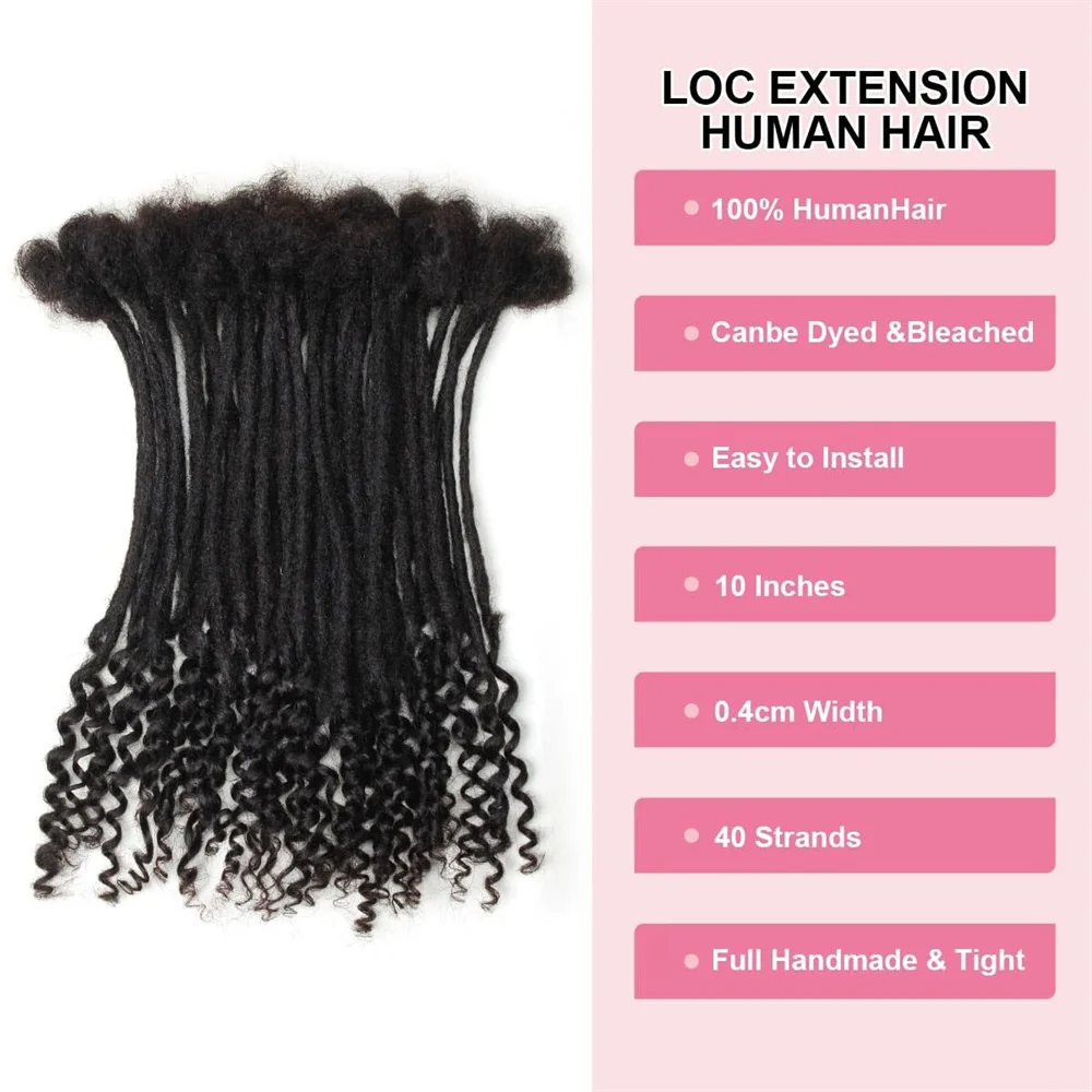 Capelli umani al 100% 0,4 cm Afro Kinky Locs con estremità ricci Estensioni 8 pollici 10 fili Serrature fatte a mano Estensione Può essere tinto Donne