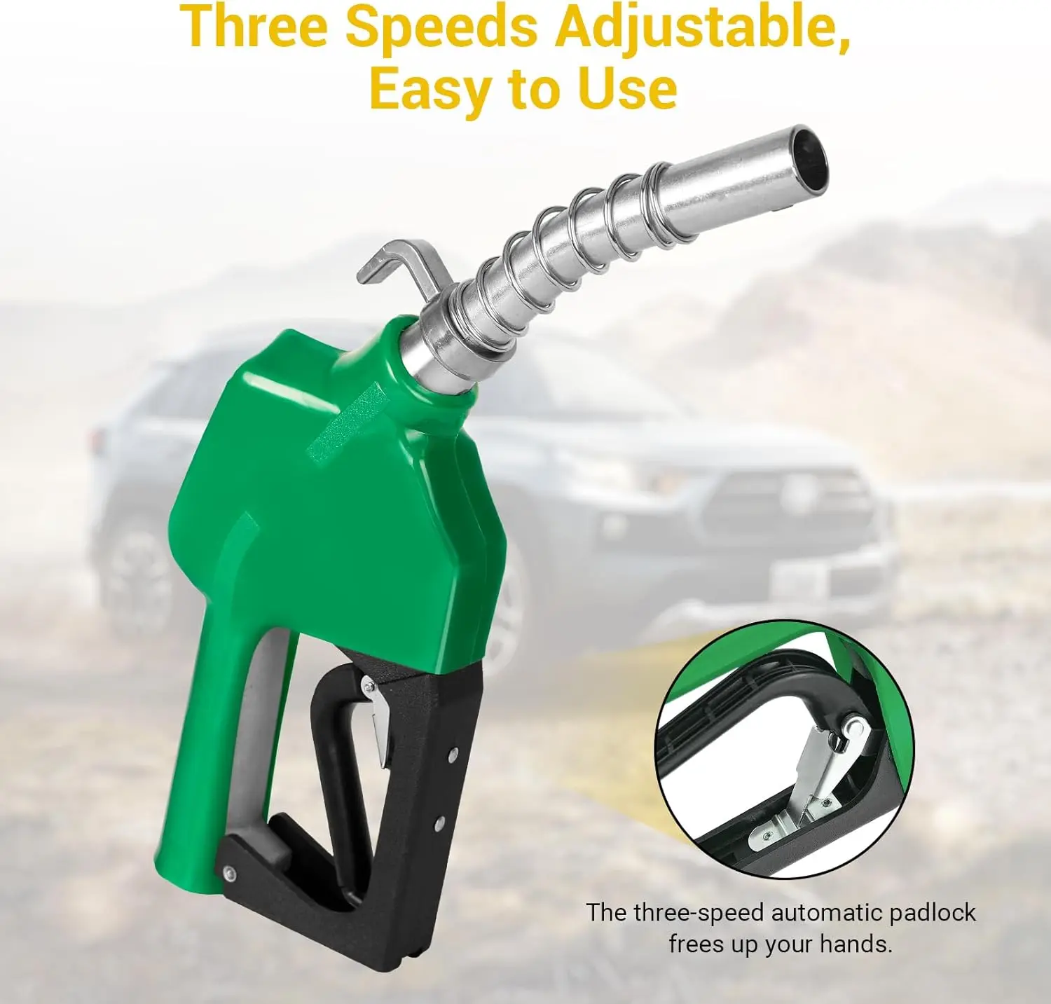 3/4" NPT Automatic Fuel Nozzle with 3-speed Padlock 16 GPM Max Flow Rate Auto Shut Off 13/16" Spout with Anti-slip spring