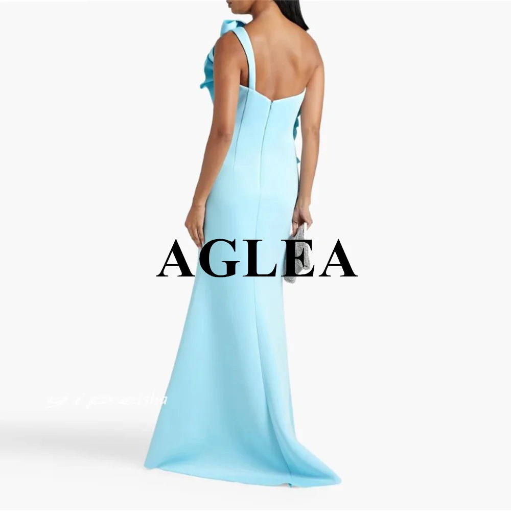 AGLEA-Vestido largo de noche de Arabia Saudita, traje fruncido con flores, un hombro, a medida, para graduación y ocasiones, 2024