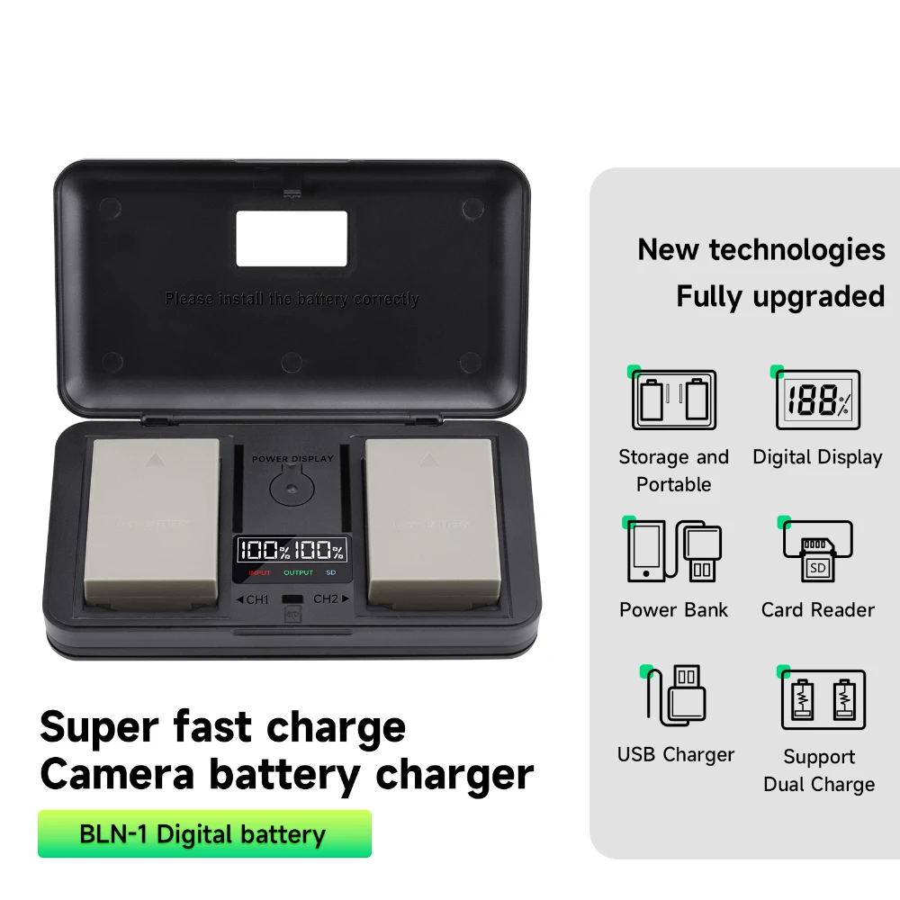 PALO 2280mAh BLN-1 PS-BLN1 Camera Battery+Dual USB Charger Case for Olympus OM-D E-M1, Olympus Pen F, OM-D E-M5, PEN E-P5, OM-D