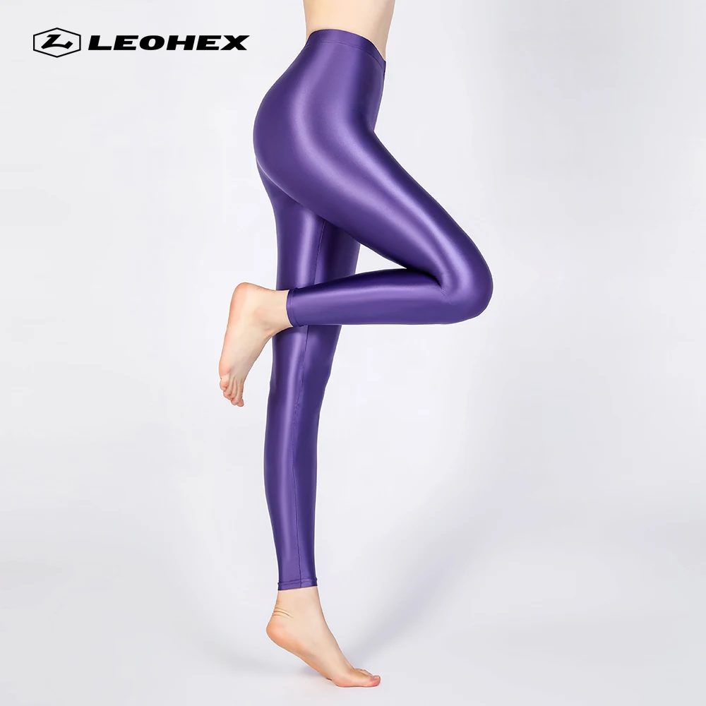 LEOHEX 2022 Sexy Satin Glossy Leggings Trousers Glitter Stockings Shiny Japanese Ankle-Length Pants High Waist Tights Women