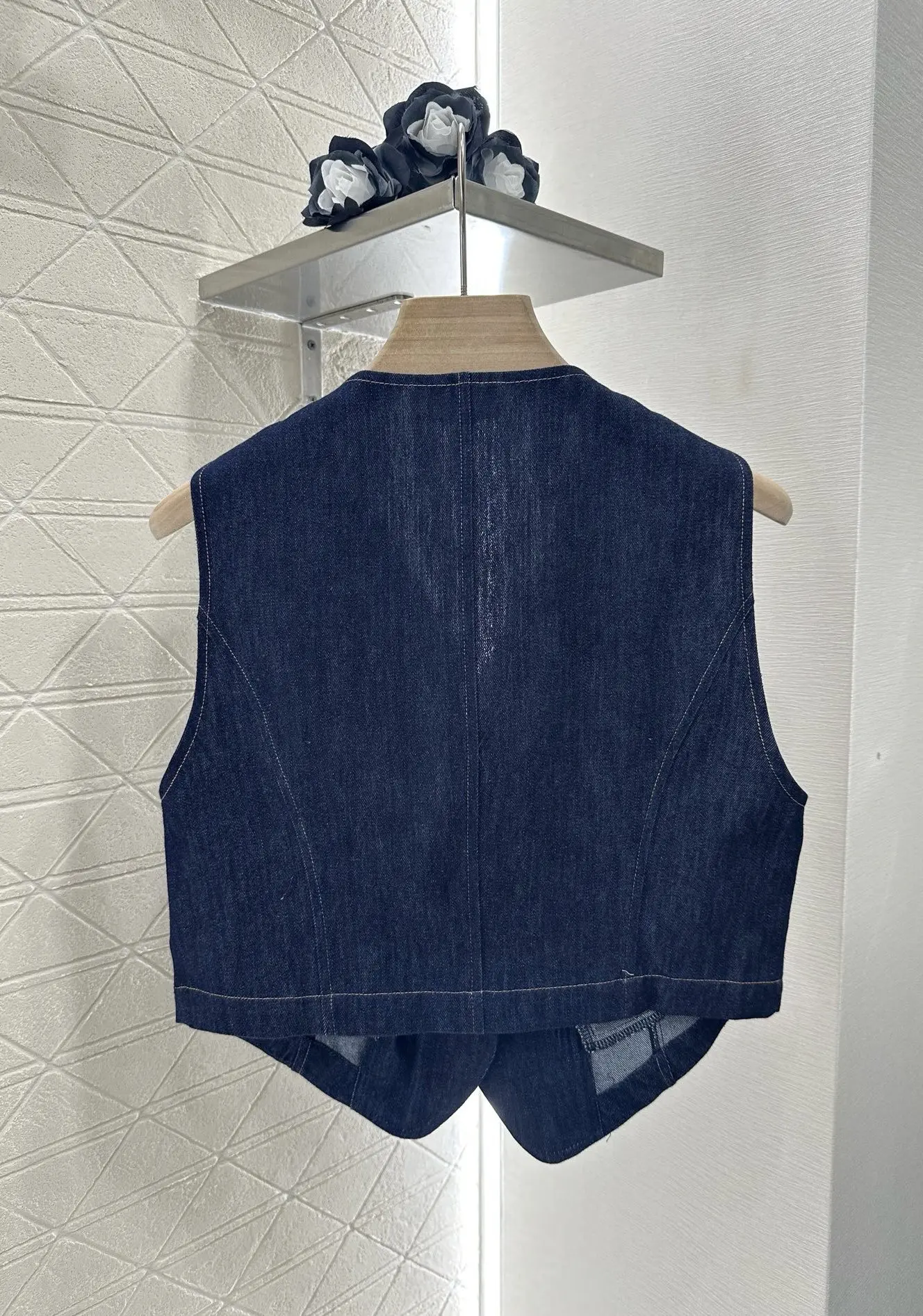 

2025 Spring Summer New Denim Vest Buttons Blue Set Trousers Pocket Cotton